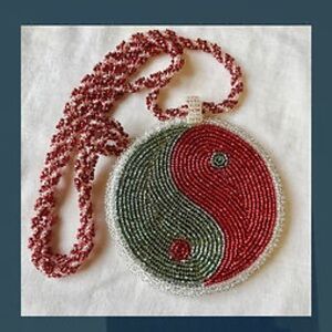 Red and Green Beaded Yin Yang Necklace
